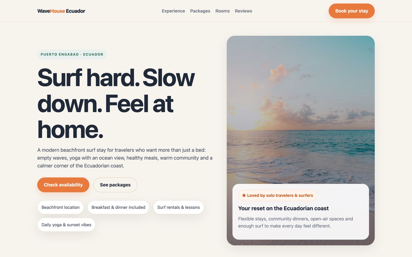 Wave House Ecuador website home page